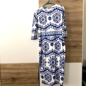 Long blue and white dress